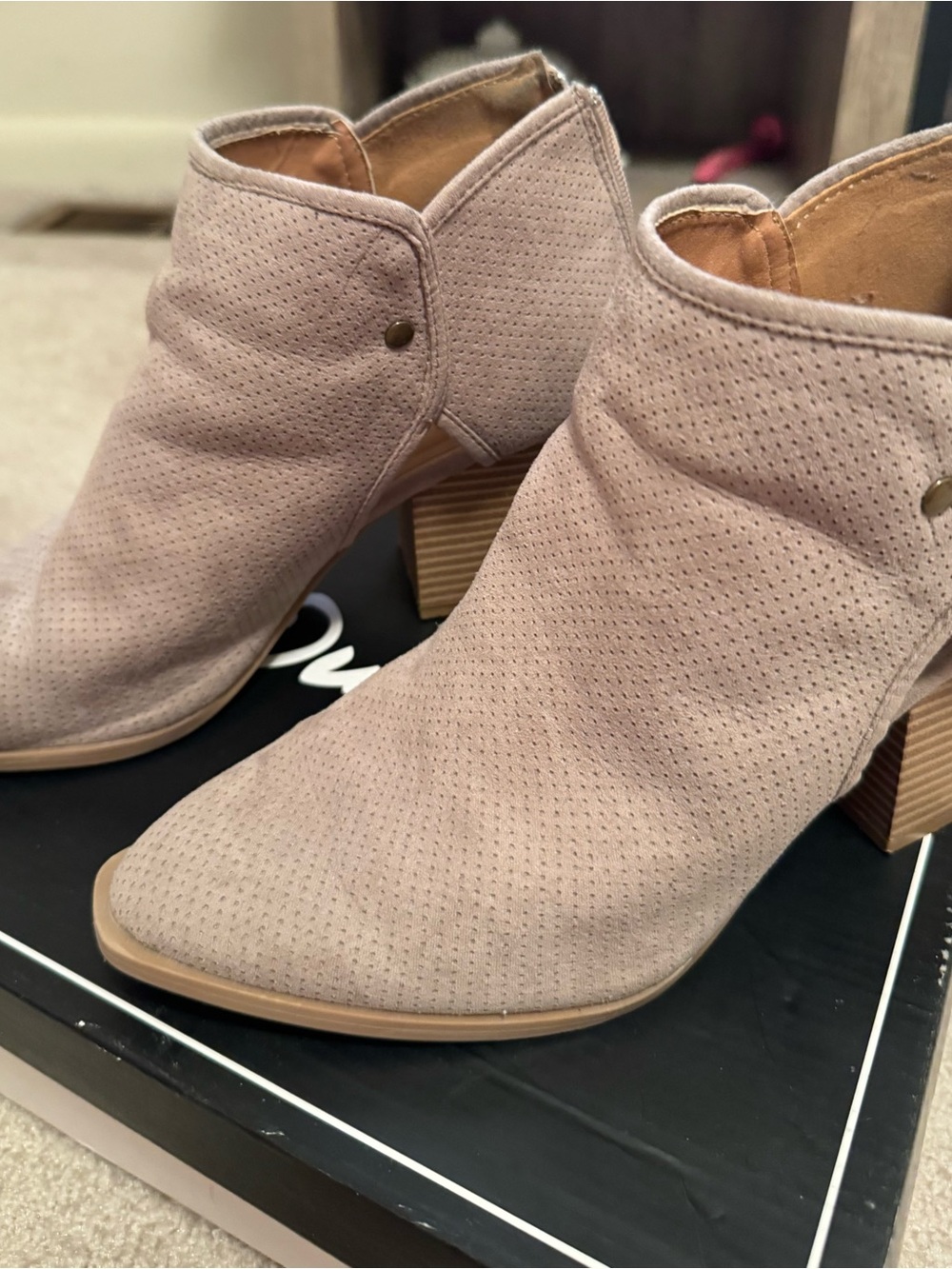 Daytrip Taupe Perforated Suede Ankle Booties